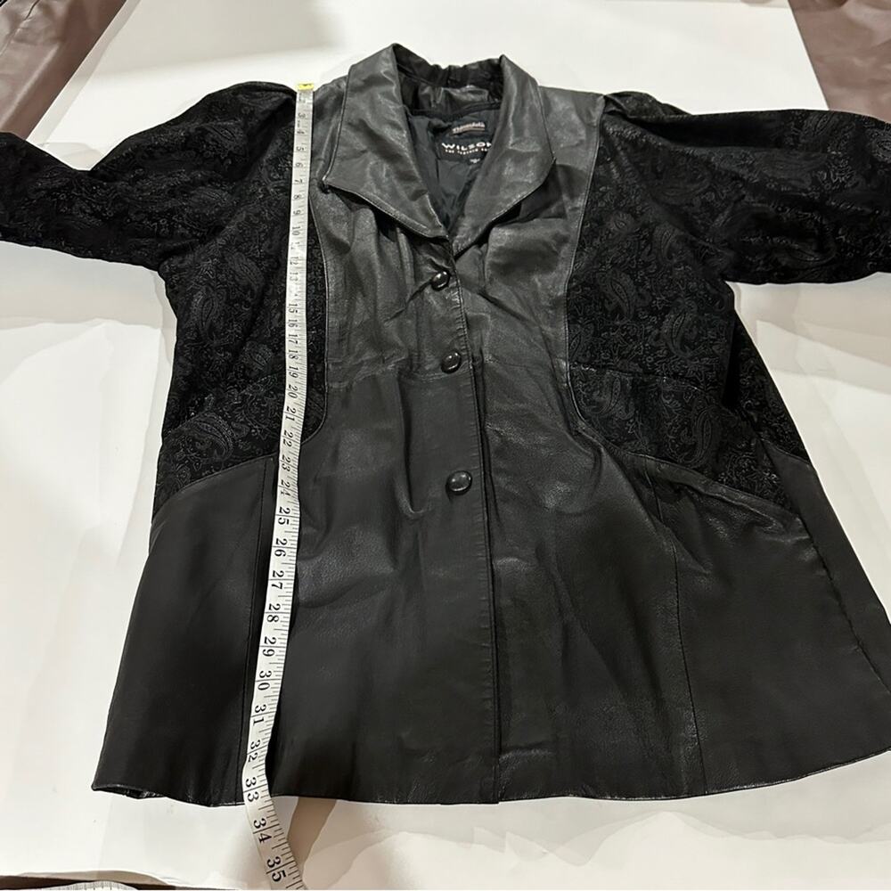 Vintage 80s Wilsons Black Leather Paisley Print Long Sleeve Coat Size M - Picture 13 of 13